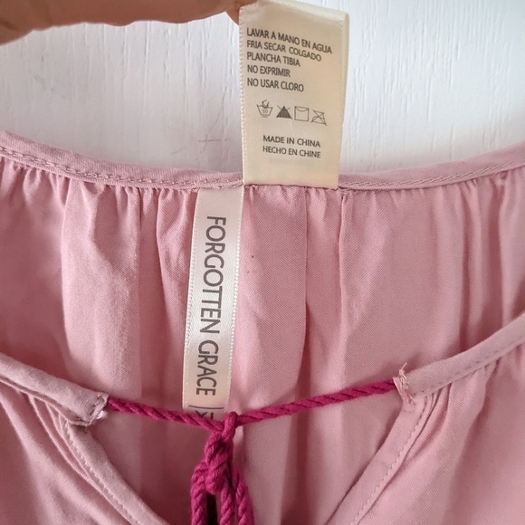 Forgotten Grace cotton pink embroidered tessel boho shirt top blouse pink XL @M2 - Picture 6 of 7
